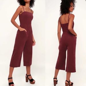 Burgundy Velvet Sleeveless Jumpsuit